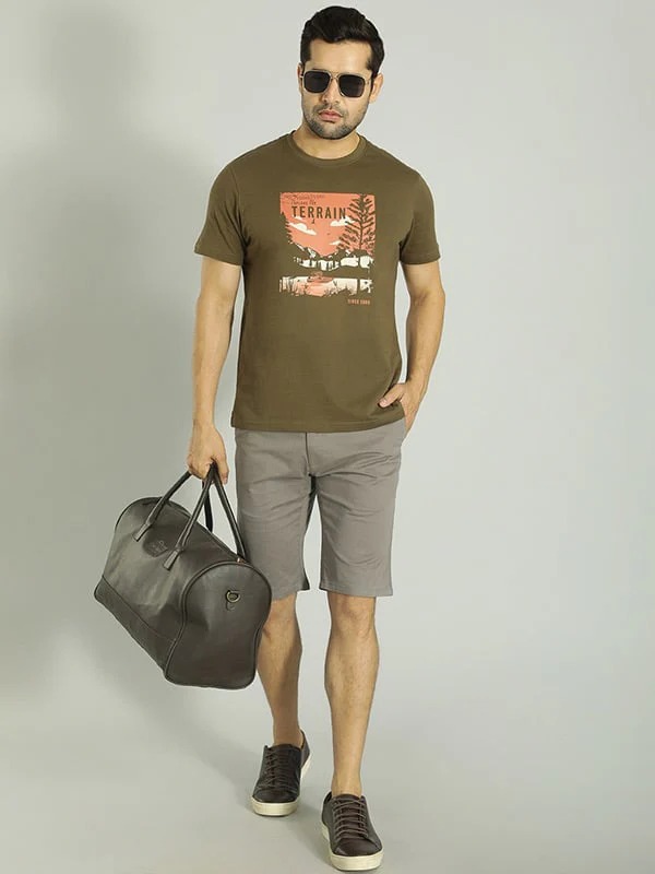 Indian Terrain Men's Slim Fit Solid Grey Shorts